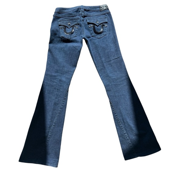 True Religion Women's Flared Jeans Size 30 Blue Medium Wash Denim Black Sequins - Picture 2 of 10